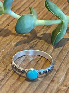 Turquoise rings with floral silver band
